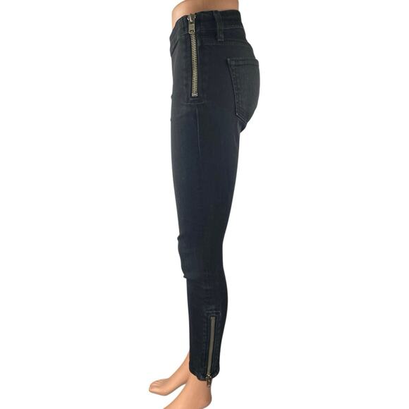 Elizabeth and James Alice Black Skinny Mid Rise Side Zip Denim Jeans Pants Sz 26 - Picture 2 of 6